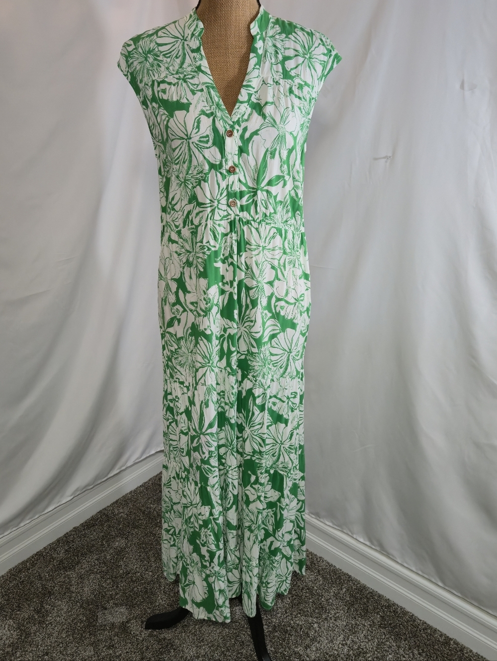 Zara Green and White Floral Maxi Dress